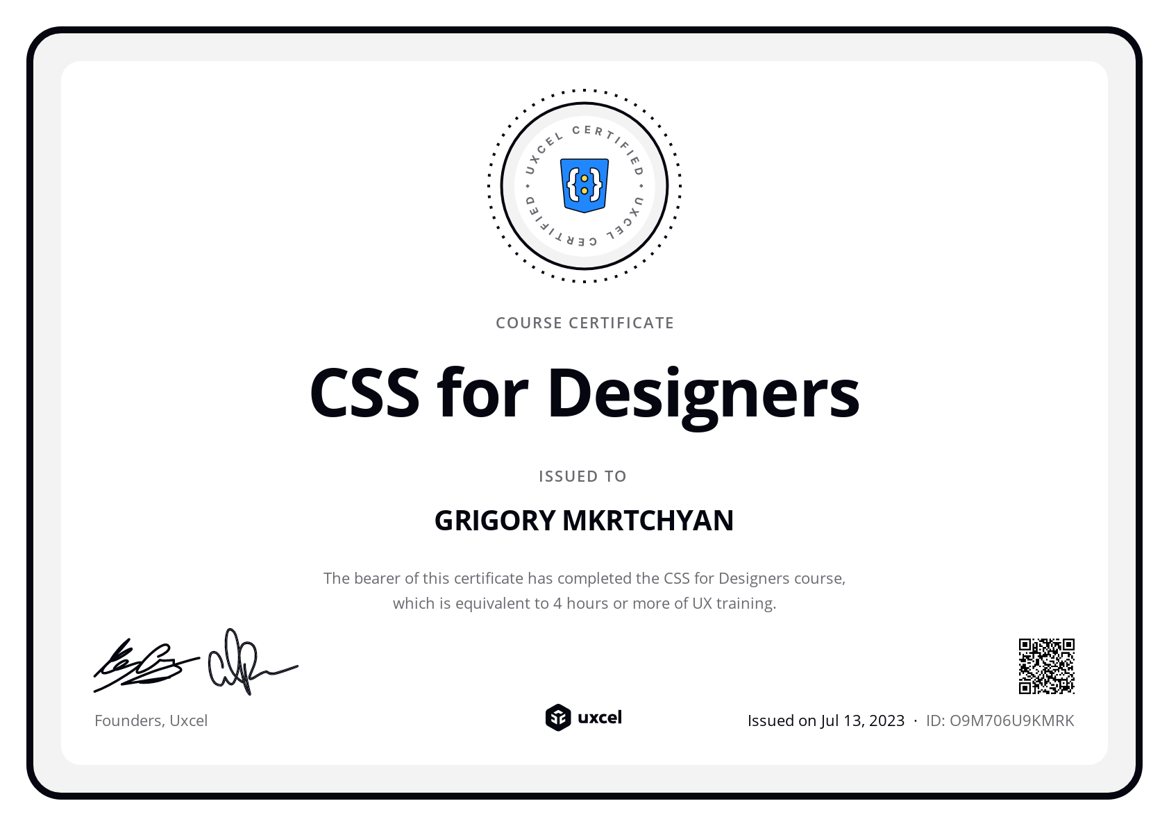 GRIGORY MKRTCHYAN's certificate